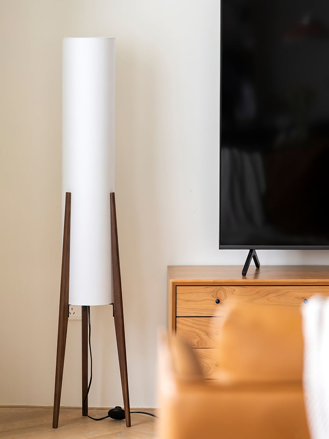 Tripod Wood Floor Lamp White Cylinder Shade 51.2 in Set of 3 3