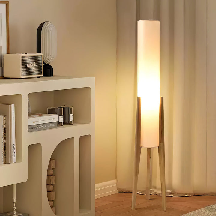 Tripod Wood Floor Lamp White Cylinder Shade 51.2 in Set of 3 4