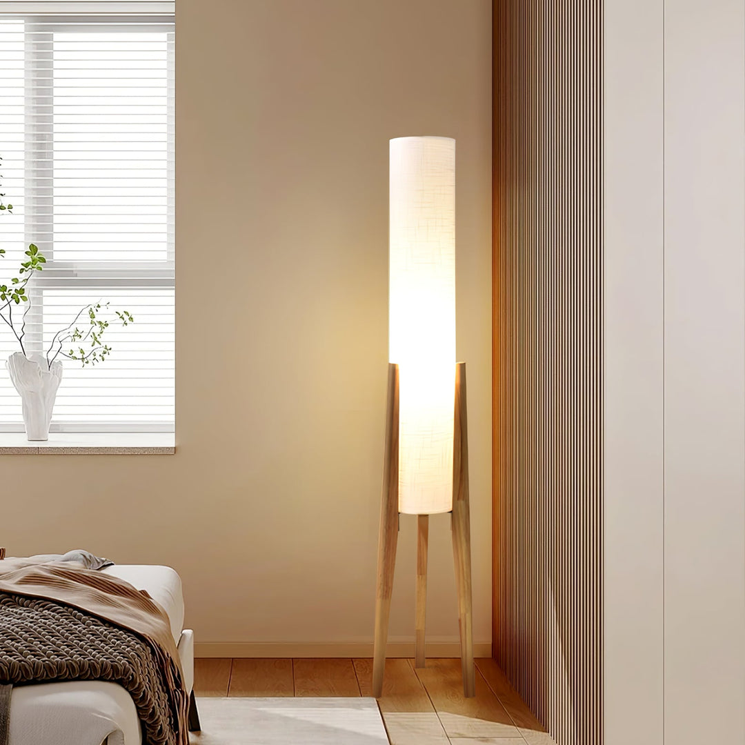 Tripod Wood Floor Lamp White Cylinder Shade 51.2 in Set of 3 5