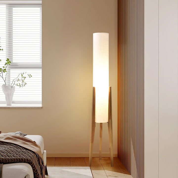 Tripod Wood Floor Lamp White Cylinder Shade 51.2 in Set of 3 5