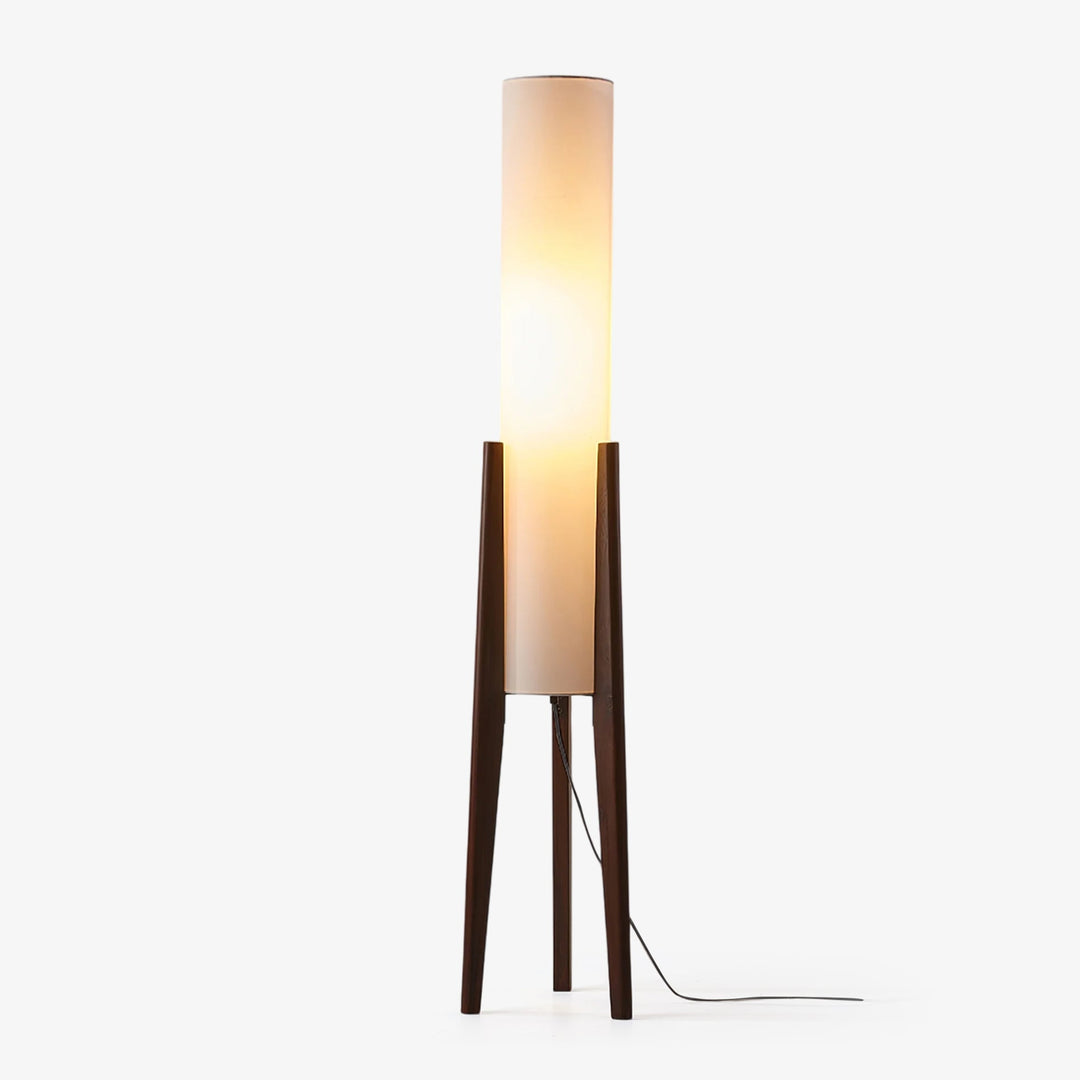 Tripod Wood Floor Lamp White Cylinder Shade 51.2 in Set of 3 Walnut and White 1