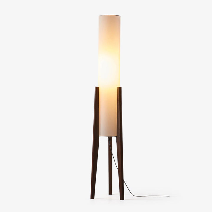 Tripod Wood Floor Lamp White Cylinder Shade 51.2 in Set of 3 Walnut and White 1