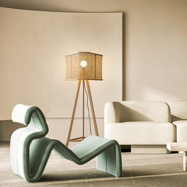 Tripod Wood Floor Lamp Woven Rattan Shade 61.8 in 6