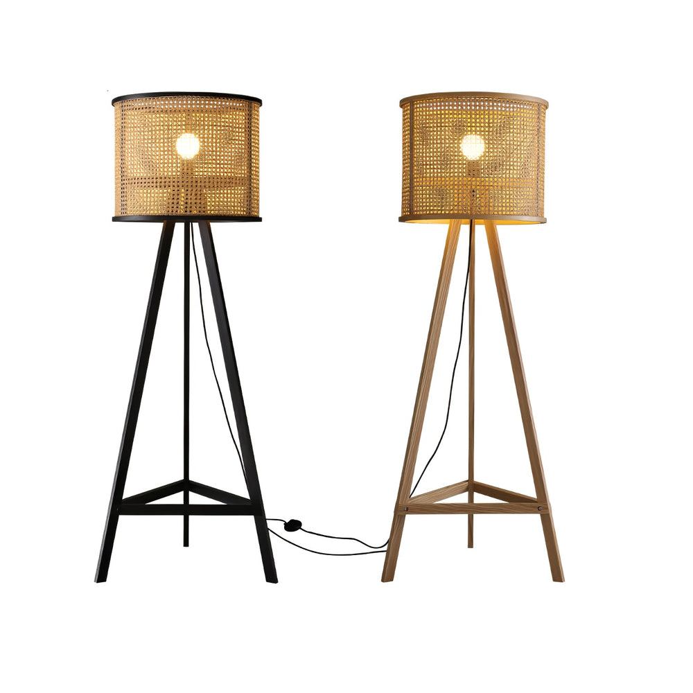 Tripod Wood Floor Lamp Woven Rattan Shade 61.8 in Black and Natural Rattan 1