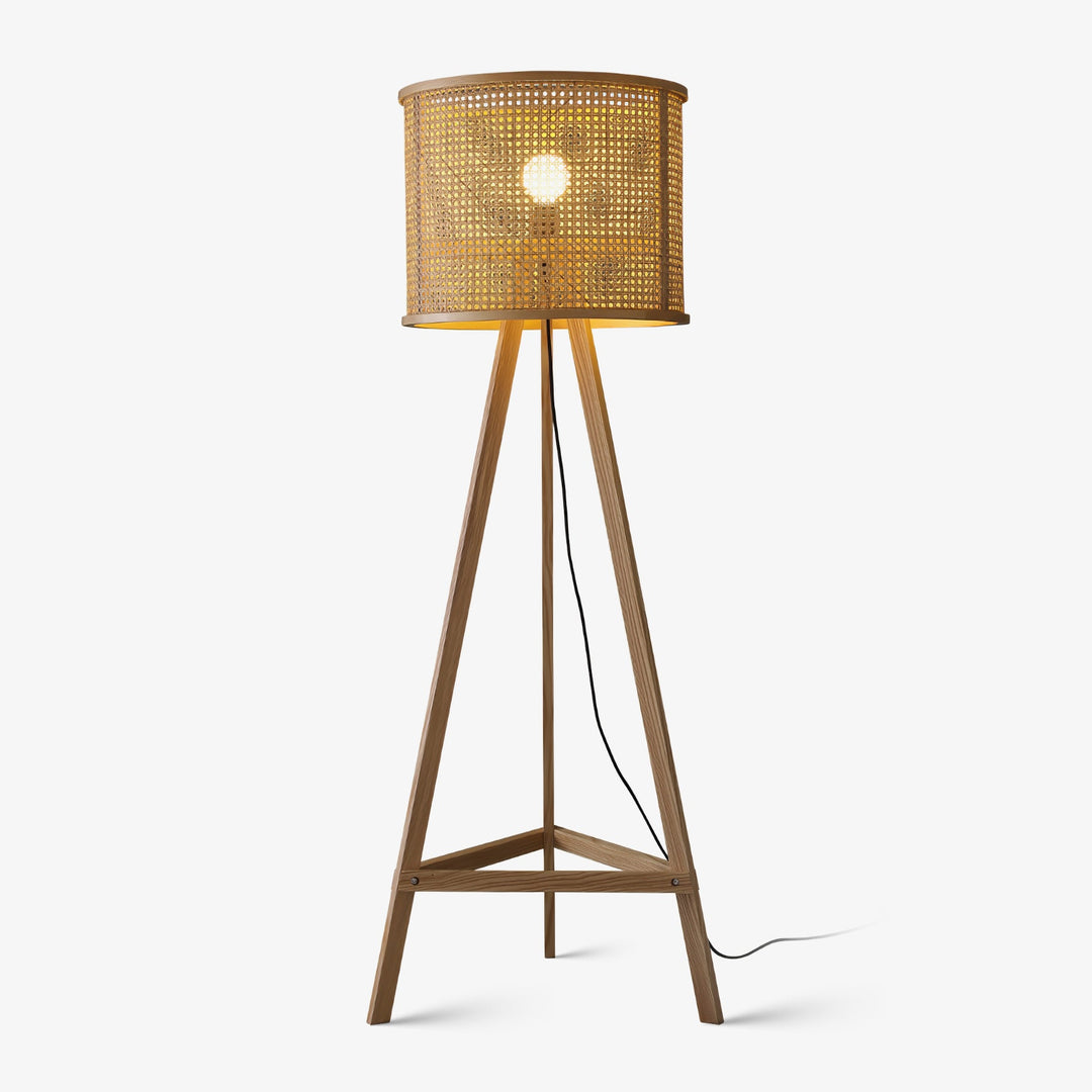Tripod Wood Floor Lamp Woven Rattan Shade 61.8 in Wood and Natural Rattan 1