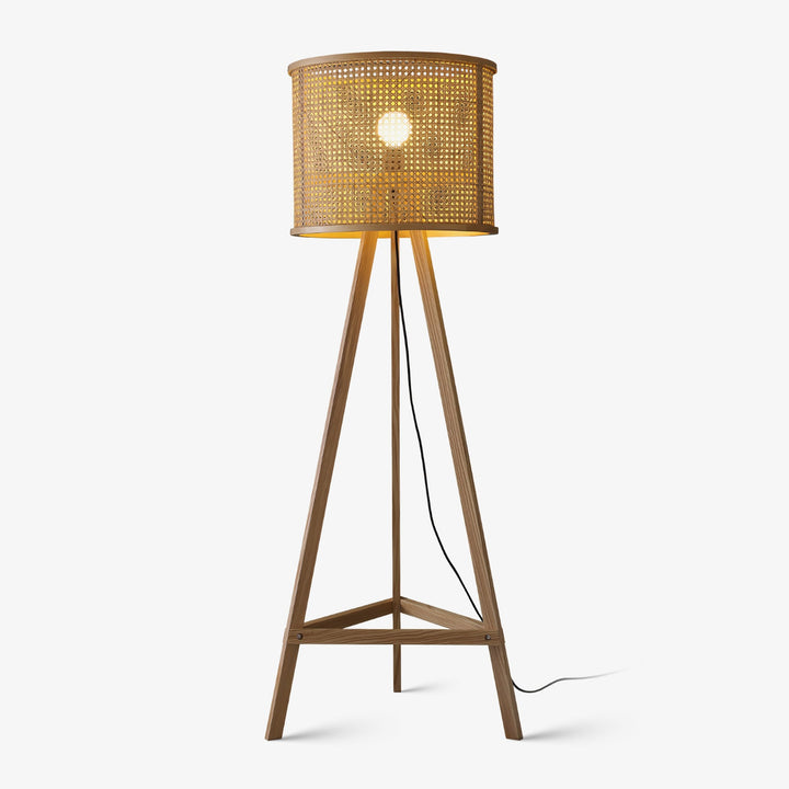 Tripod Wood Floor Lamp Woven Rattan Shade 61.8 in Wood and Natural Rattan 1