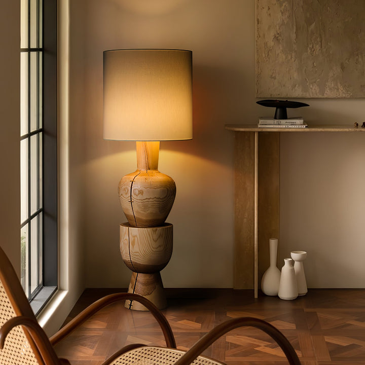 Turned Solid Wood Floor Lamp Fabric Drum Shade 51.9 in Set of 2 2