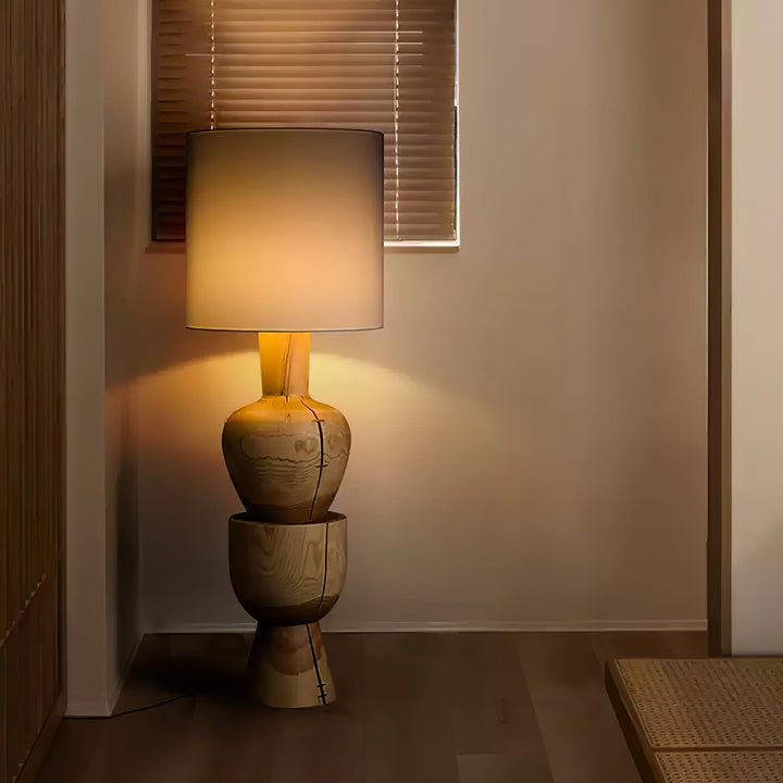 Turned Solid Wood Floor Lamp Fabric Drum Shade 51.9 in Set of 2 3