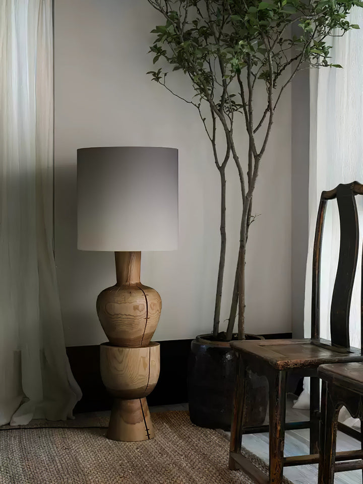 Turned Solid Wood Floor Lamp Fabric Drum Shade 51.9 in Set of 2 7