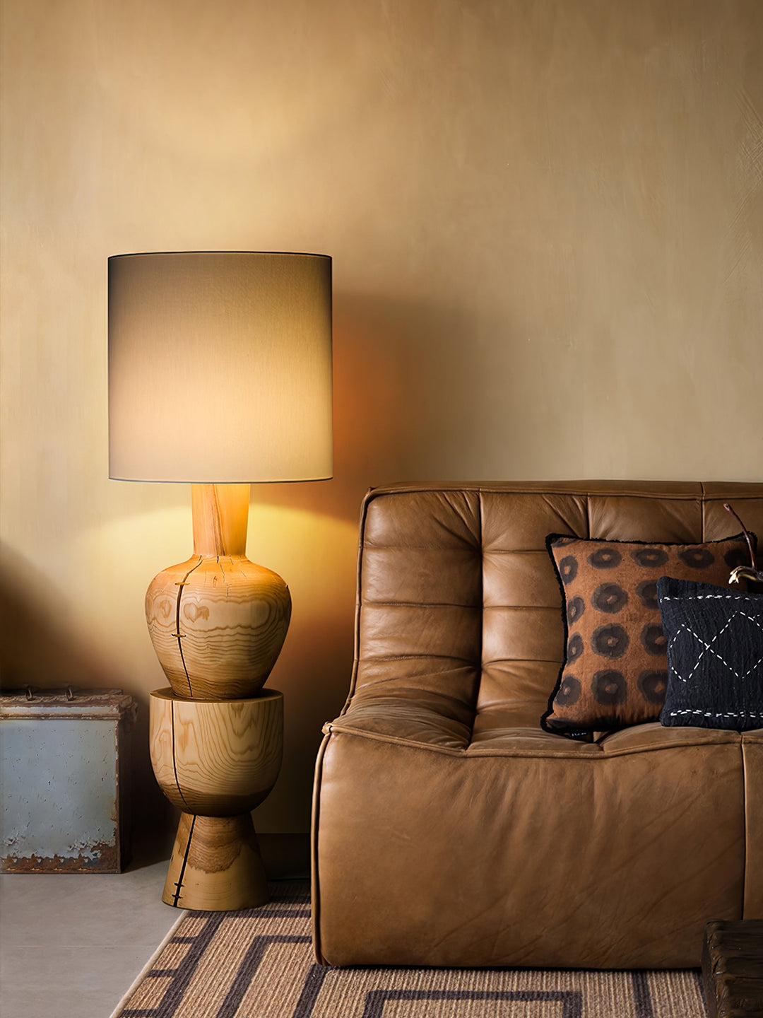 Turned Solid Wood Floor Lamp Fabric Drum Shade 51.9 in Set of 2 8