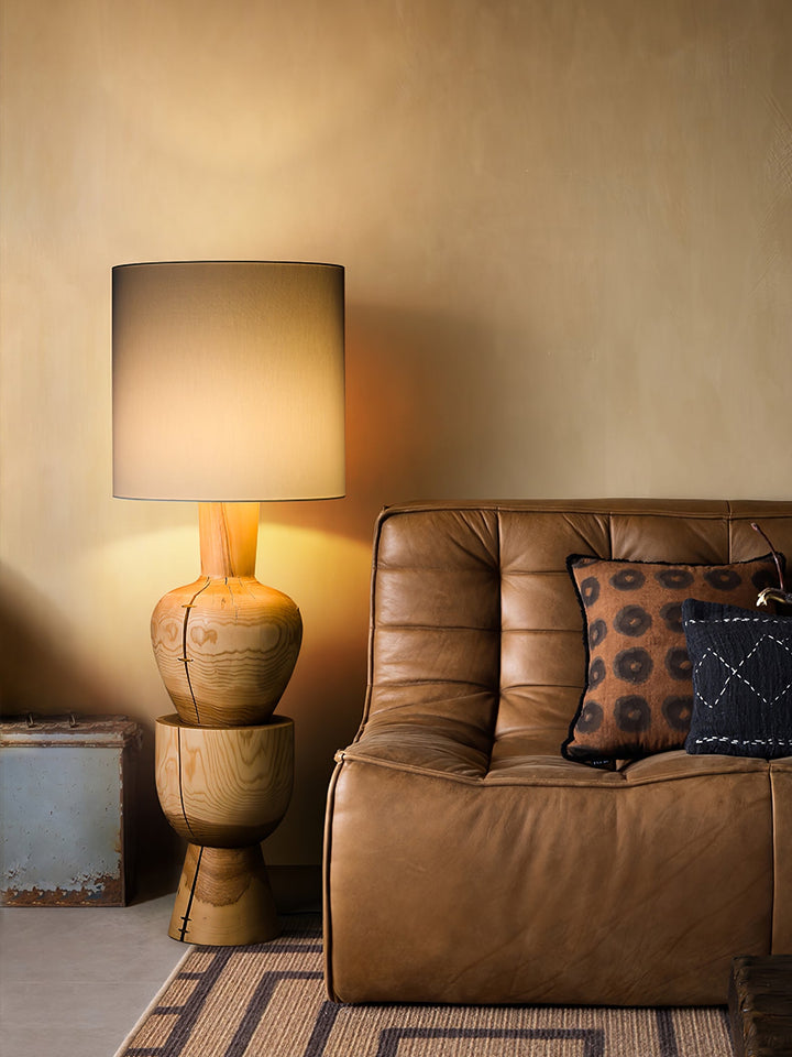 Turned Solid Wood Floor Lamp Fabric Drum Shade 51.9 in Set of 2 8