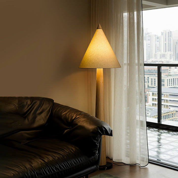 Turned Wood Floor Lamp Cone Linen Shade 66.9 in Set of 3 2
