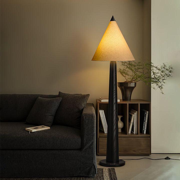 Turned Wood Floor Lamp Cone Linen Shade 66.9 in Set of 3 3