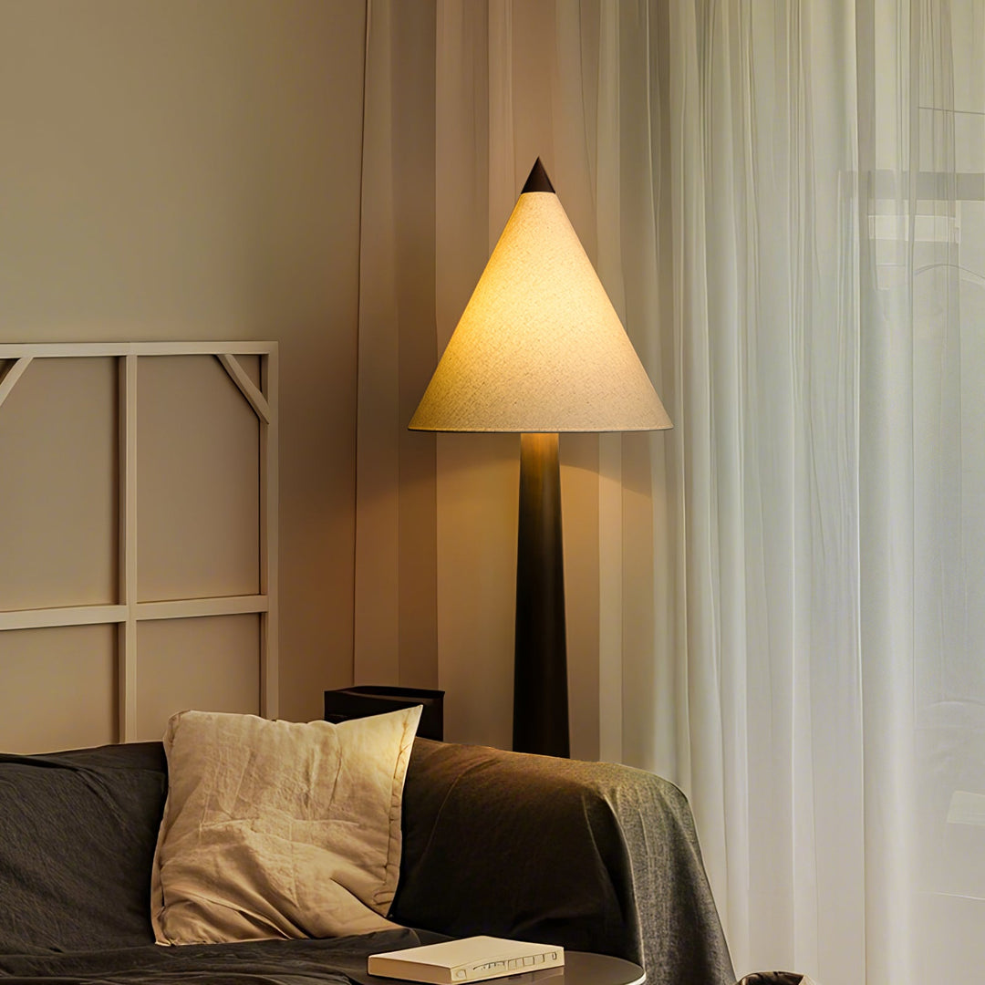 Turned Wood Floor Lamp Cone Linen Shade 66.9 in Set of 3 4