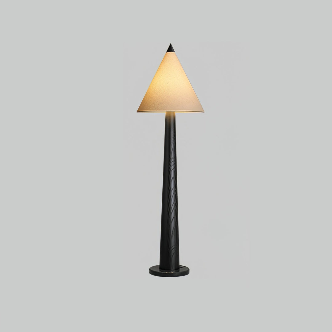 Turned Wood Floor Lamp Cone Linen Shade 66.9 in Set of 3 Black & White 1