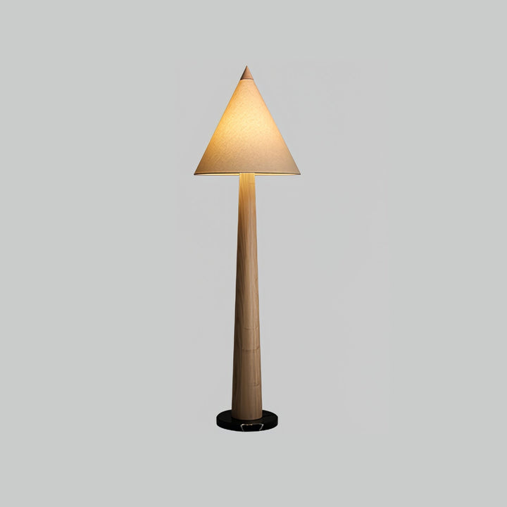 Turned Wood Floor Lamp Cone Linen Shade 66.9 in Set of 3 Natural Wood & White 1