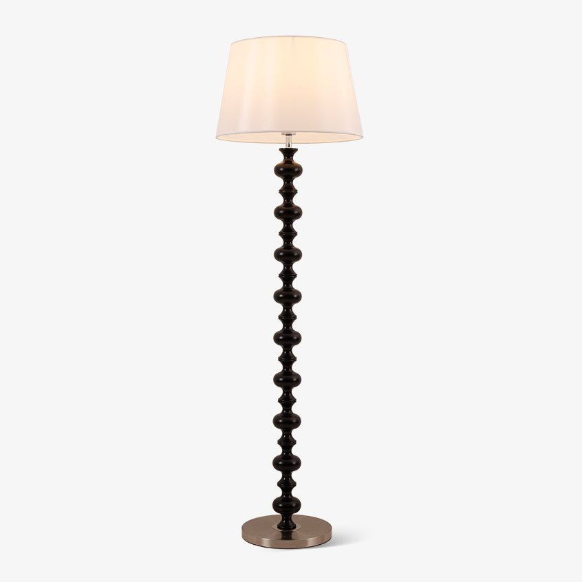 Turned Wood Floor Lamp White Fabric Shade 59.1 in Set of 2 1