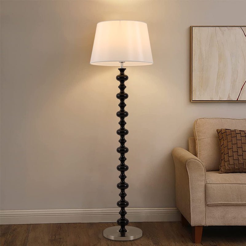 Turned Wood Floor Lamp White Fabric Shade 59.1 in Set of 2 2