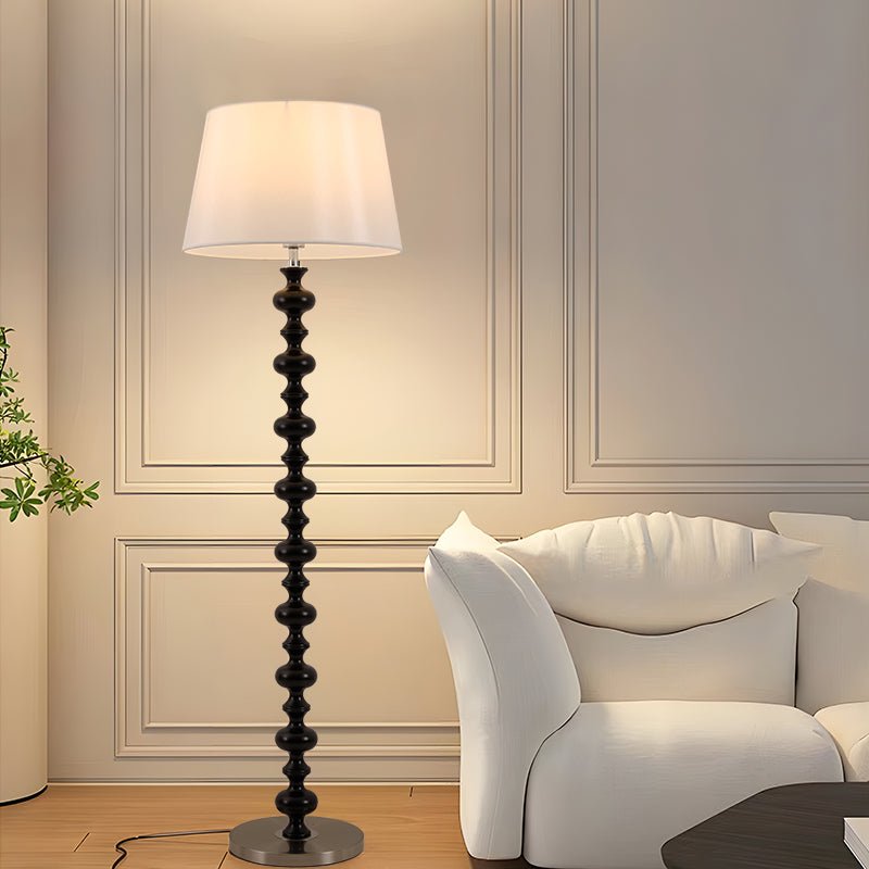 Turned Wood Floor Lamp White Fabric Shade 59.1 in Set of 2 3