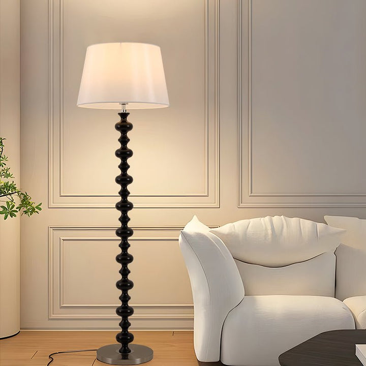 Turned Wood Floor Lamp White Fabric Shade 59.1 in Set of 2 3