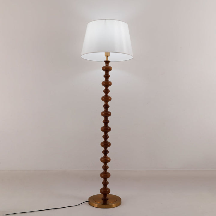 Turned Wood Floor Lamp White Fabric Shade 59.1 in Set of 2 8