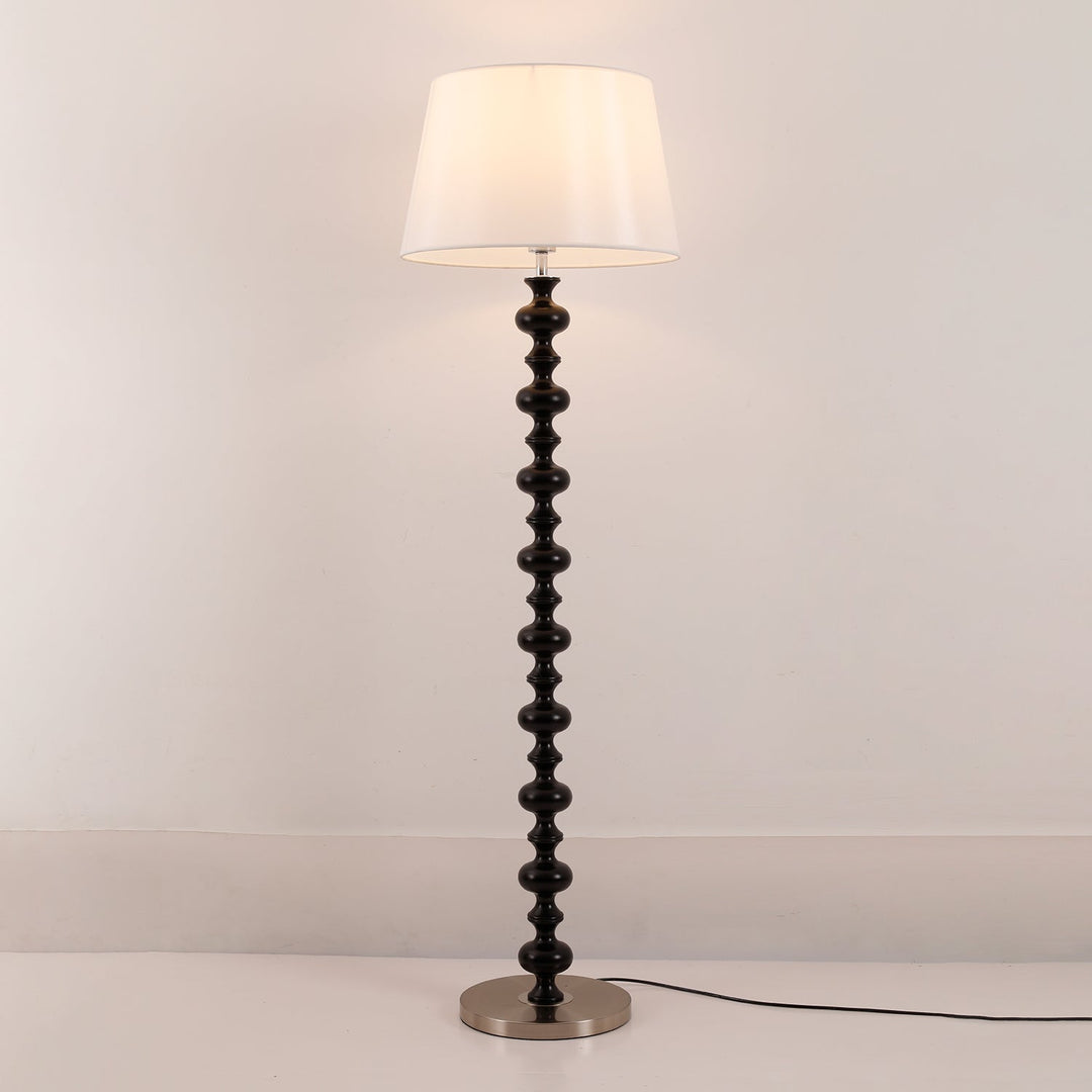 Turned Wood Floor Lamp White Fabric Shade 59.1 in Set of 2 Black and White 1