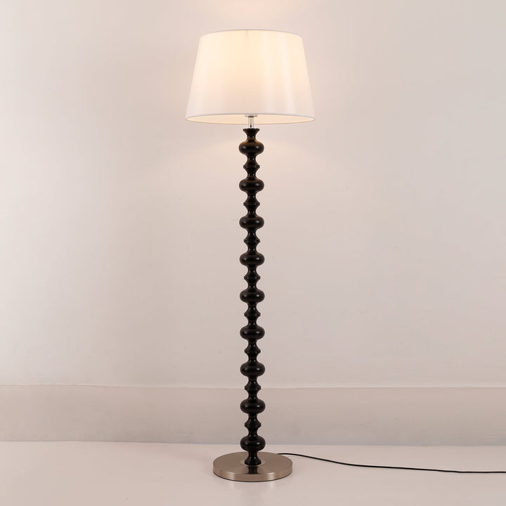 Turned Wood Floor Lamp White Fabric Shade 59.1 in Set of 2 Black and White 1