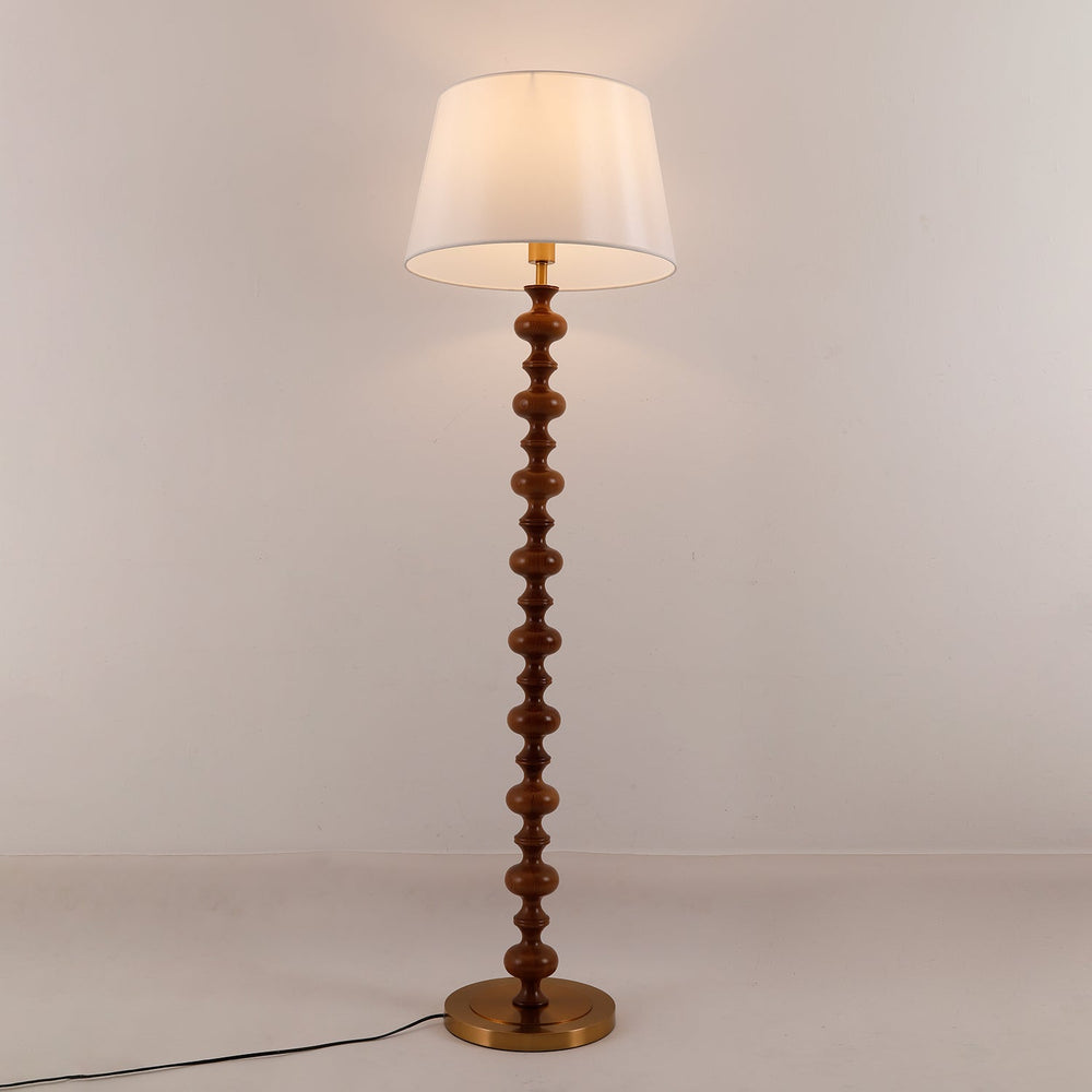 Turned Wood Floor Lamp White Fabric Shade 59.1 in Set of 2 Walnut and White 1