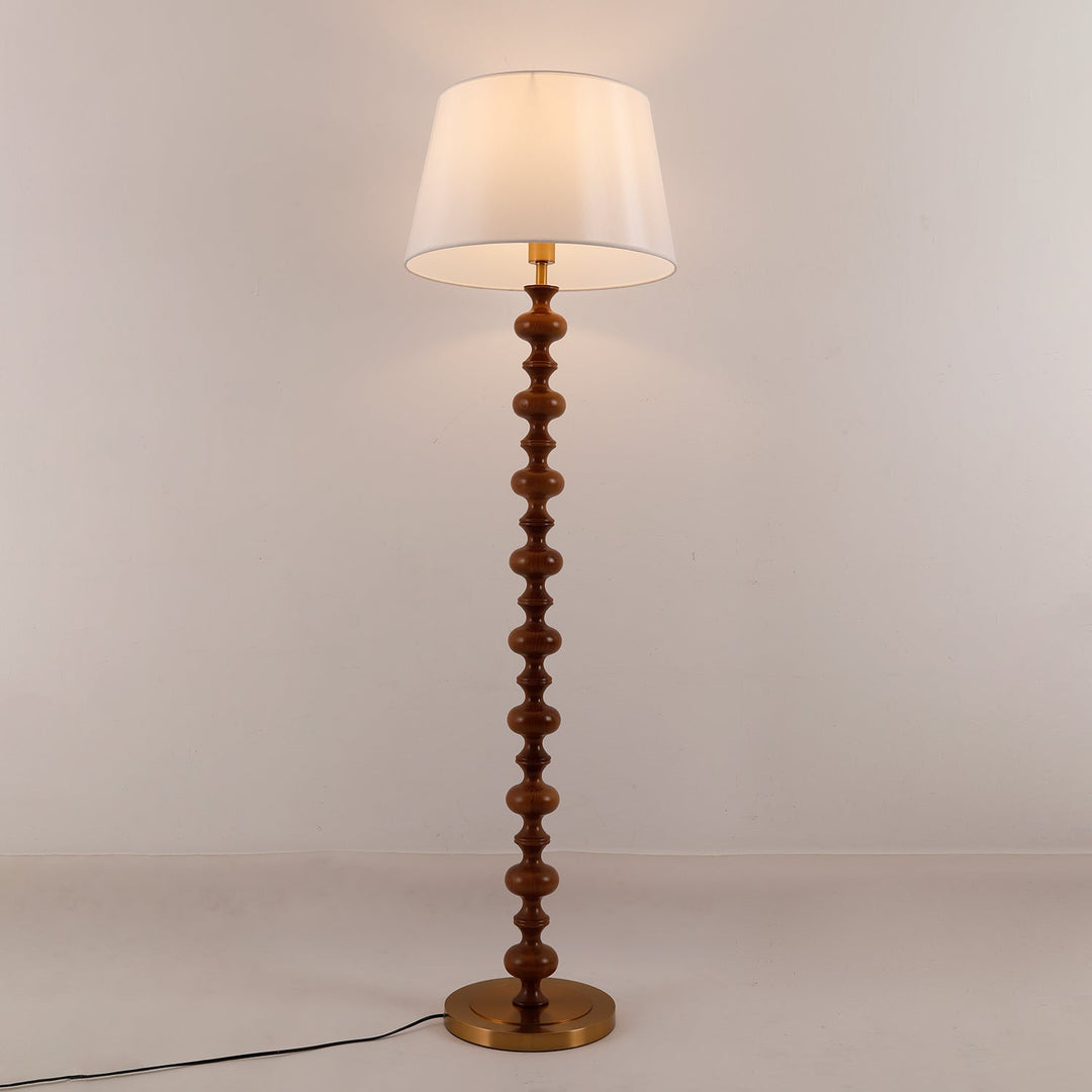 Turned Wood Floor Lamp White Fabric Shade 59.1 in Set of 2 Walnut and White 1