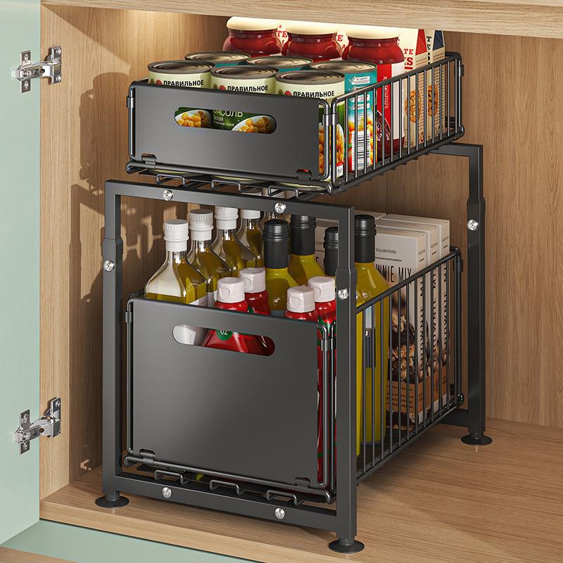 Two Tier Pull Out Cabinet Organizer Carbon Steel 11.4 x 14.8 inch 1