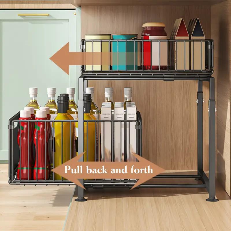 Two Tier Pull Out Cabinet Organizer Carbon Steel 11.4 x 14.8 inch 2