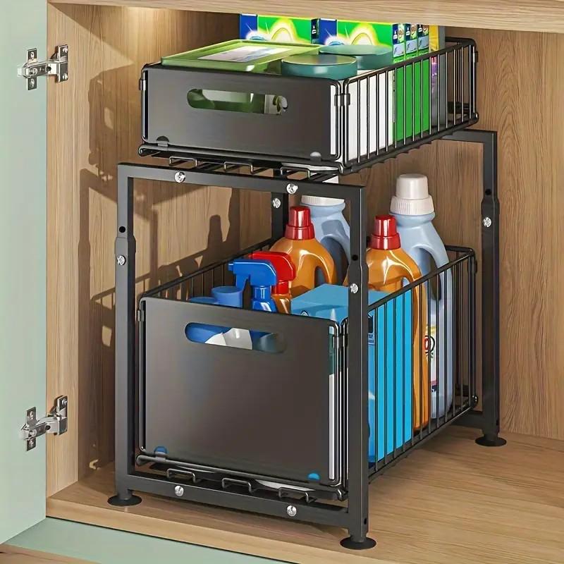Two Tier Pull Out Cabinet Organizer Carbon Steel 11.4 x 14.8 inch 3