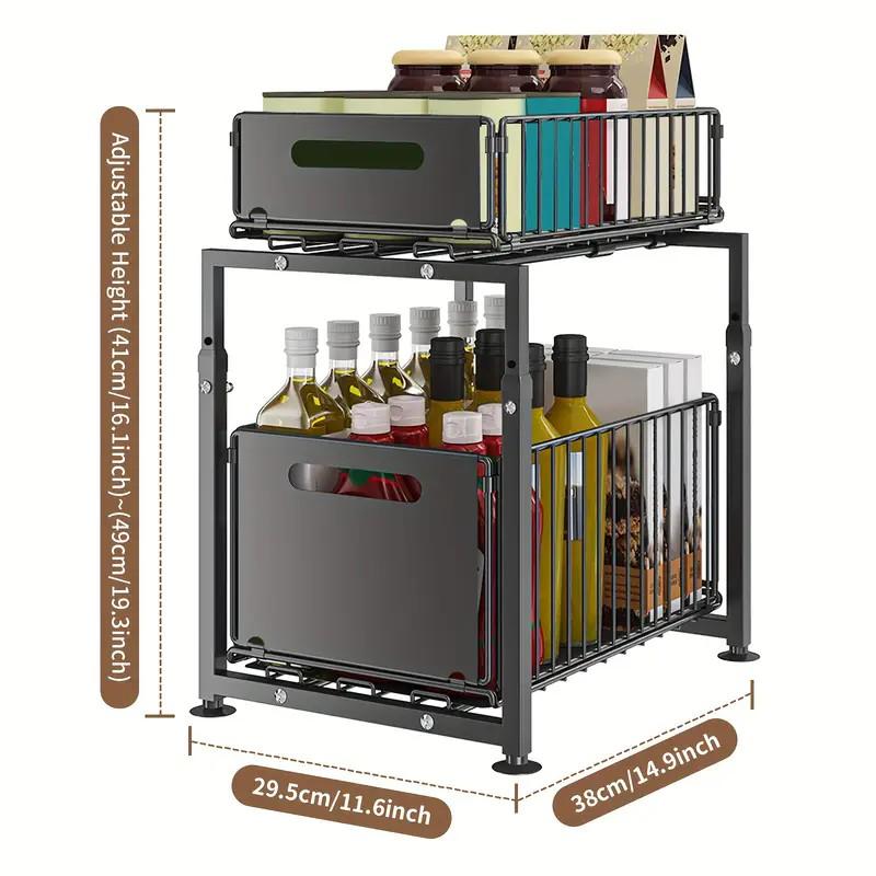 Two Tier Pull Out Cabinet Organizer Carbon Steel 11.4 x 14.8 inch 4