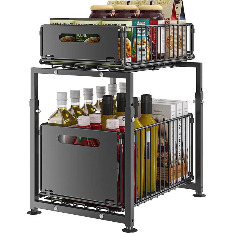 Two Tier Pull Out Cabinet Organizer Carbon Steel 11.4 x 14.8 inch Black 1