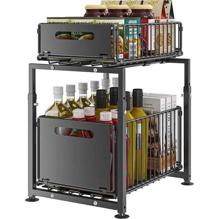 Two Tier Pull Out Cabinet Organizer Carbon Steel 11.4 x 14.8 inch Black 1