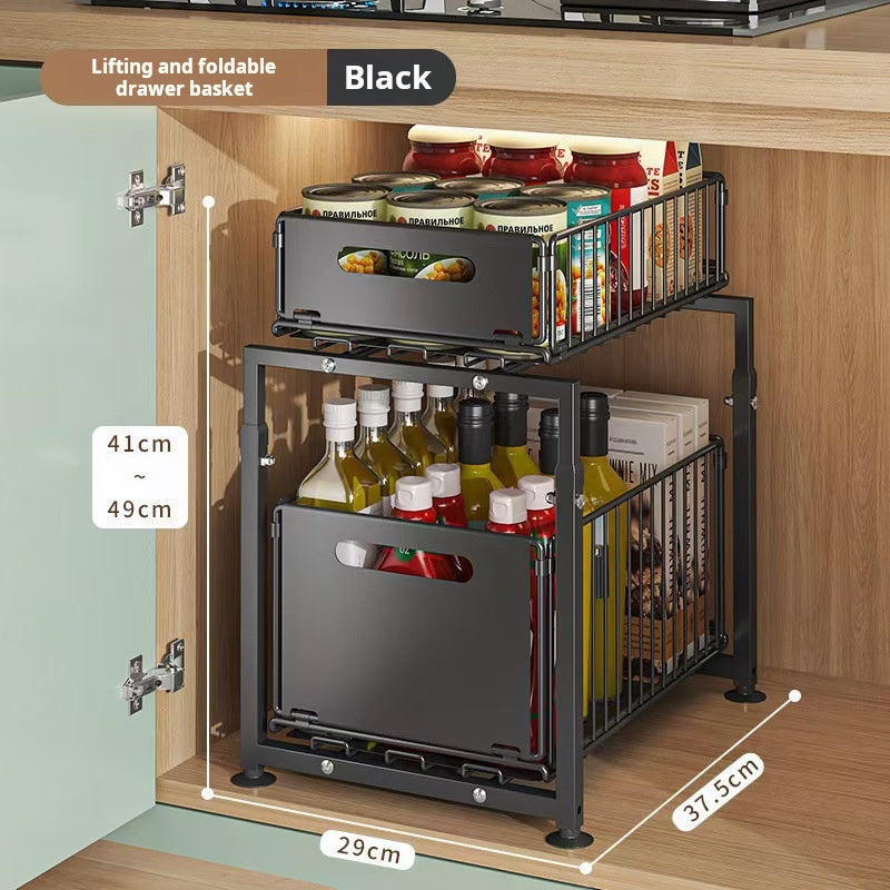 Two Tier Pull Out Cabinet Organizer Carbon Steel 11.4 x 14.8 inch Black 2