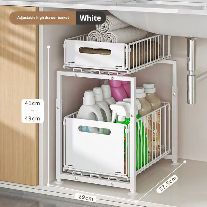 Two Tier Pull Out Cabinet Organizer Carbon Steel 11.4 x 14.8 inch White 1