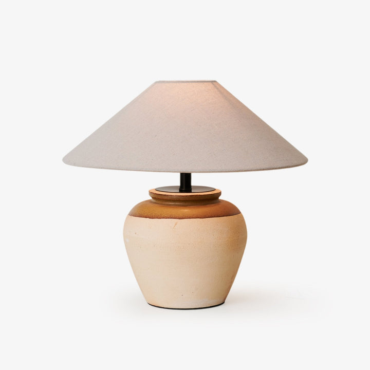 Two Tone Ceramic Table Lamp Beige Base Linen Shade 15.7 in Set of 3 1