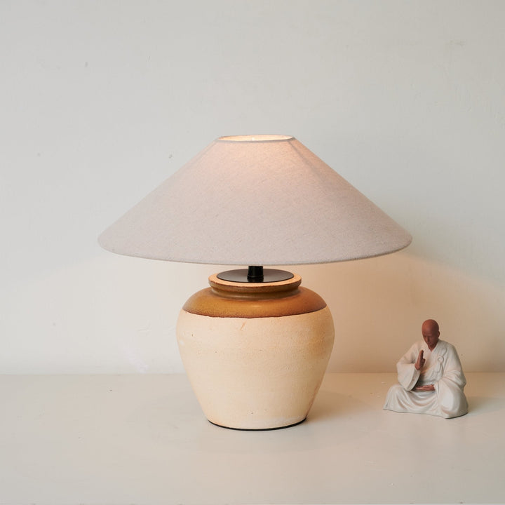 Two Tone Ceramic Table Lamp Beige Base Linen Shade 15.7 in Set of 3 4