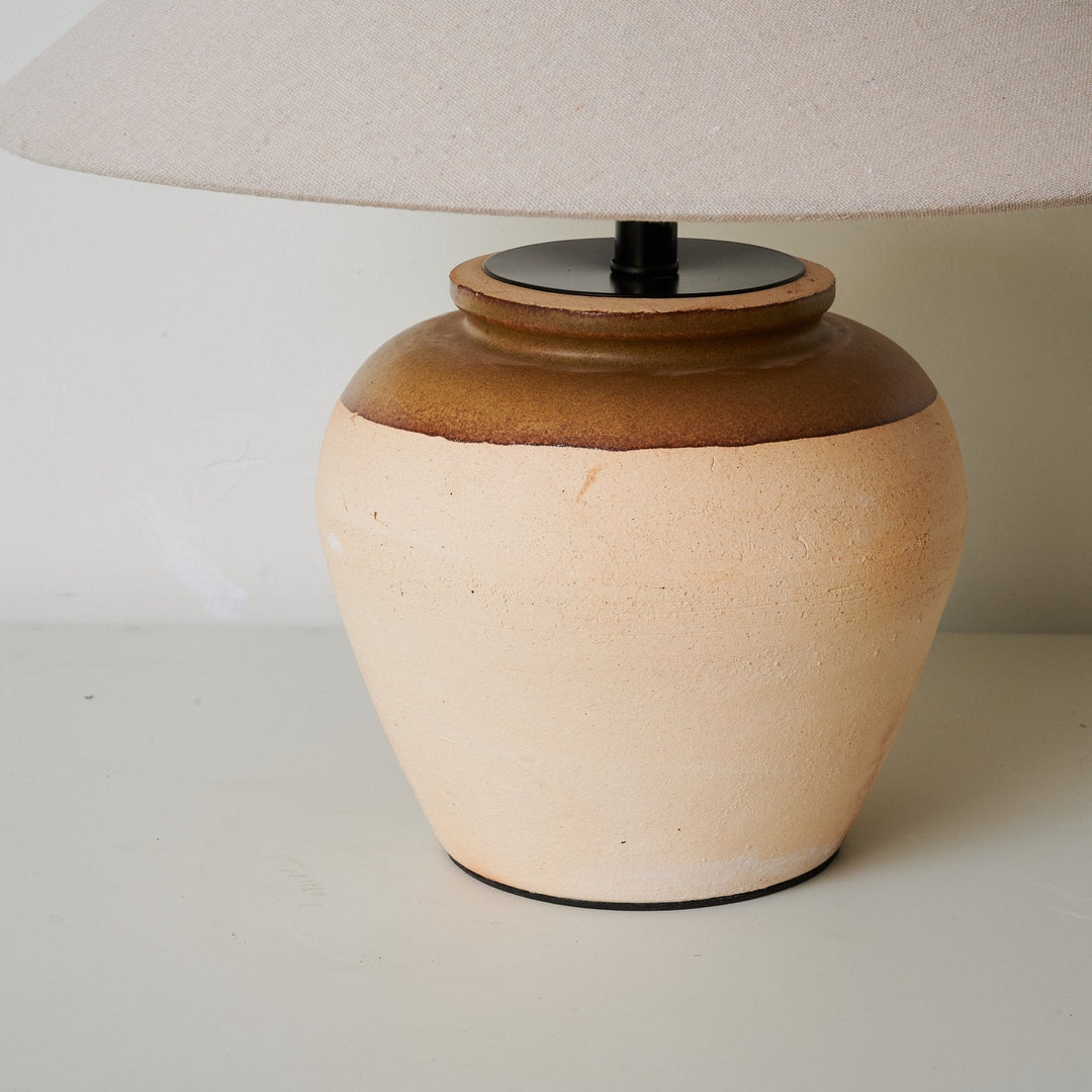 Two Tone Ceramic Table Lamp Beige Base Linen Shade 15.7 in Set of 3 5