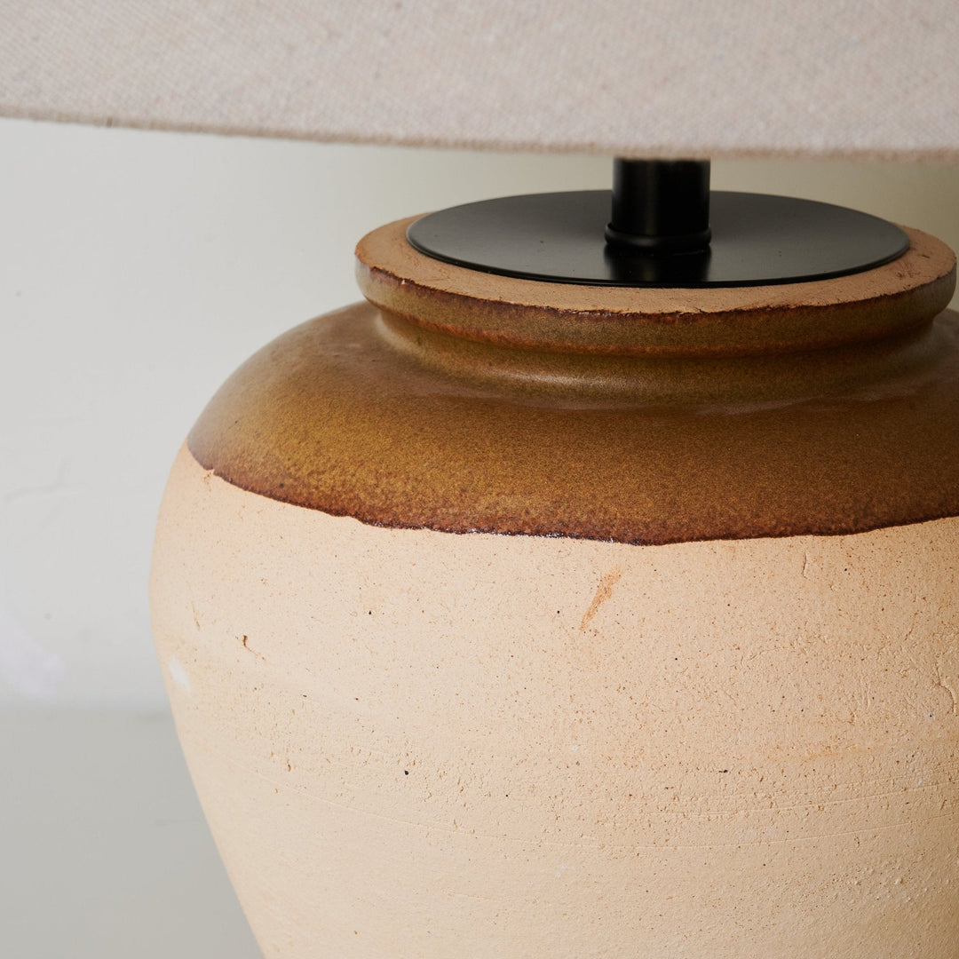 Two Tone Ceramic Table Lamp Beige Base Linen Shade 15.7 in Set of 3 6