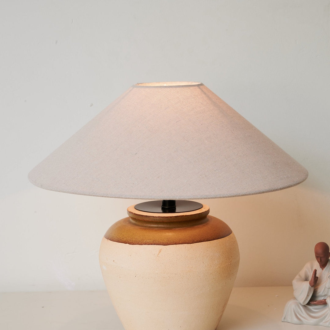 Two Tone Ceramic Table Lamp Beige Base Linen Shade 15.7 in Set of 3 7