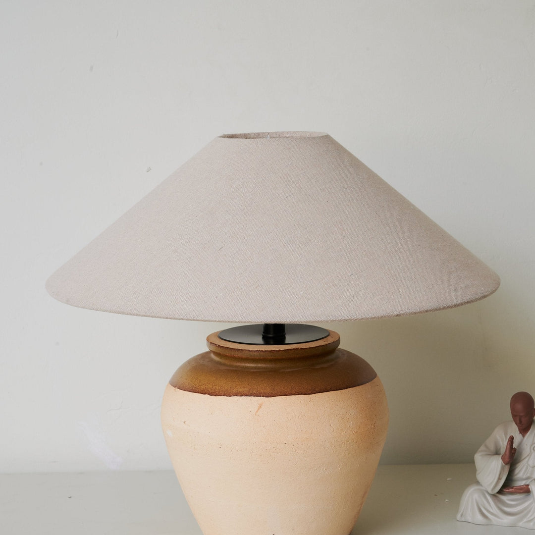 Two Tone Ceramic Table Lamp Beige Base Linen Shade 15.7 in Set of 3 8
