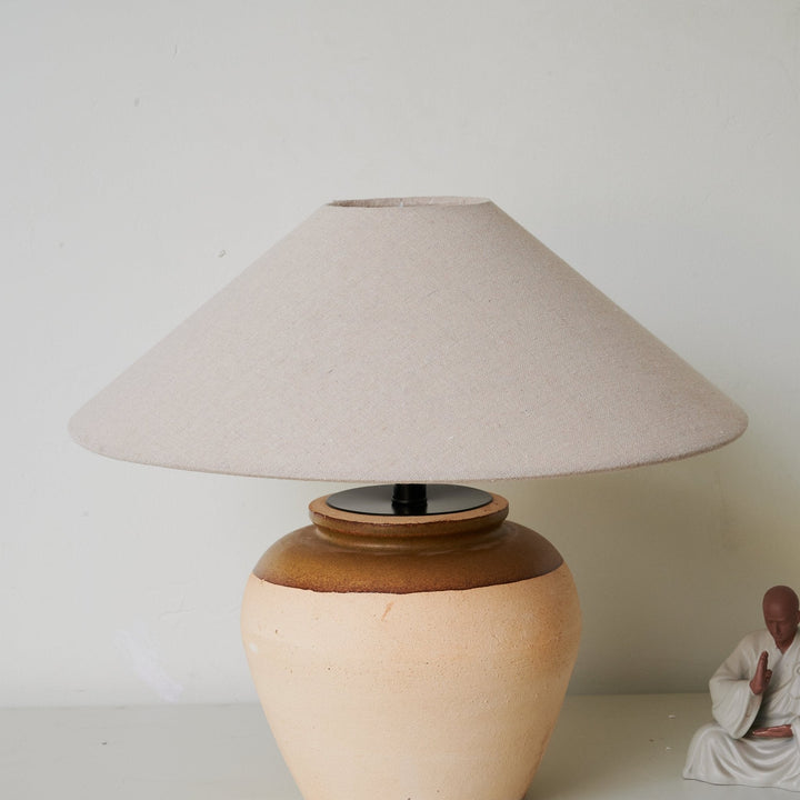 Two Tone Ceramic Table Lamp Beige Base Linen Shade 15.7 in Set of 3 8
