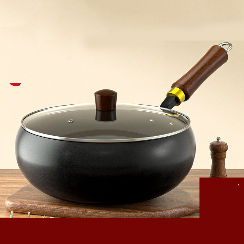 Uncoated Iron Wok Pot with Lid and Wooden Handle Set of 3 Glass Lid 1