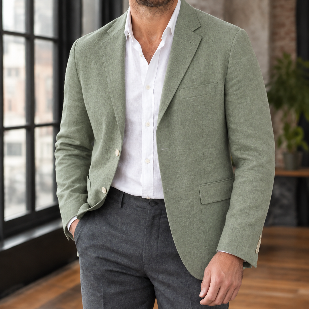 Unstructured Linen Blend Notch Lapel Blazer Sage Green 1