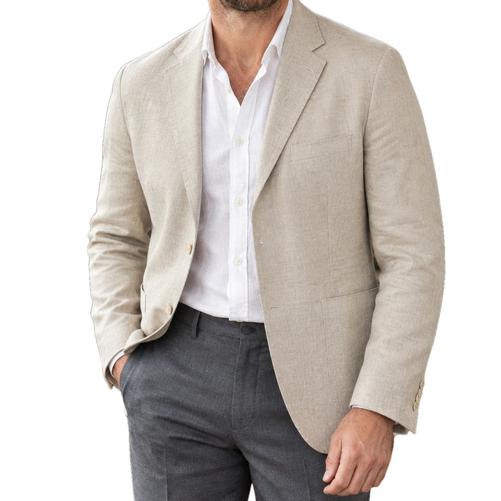 Unstructured Linen Blend Notch Lapel Blazer on white
