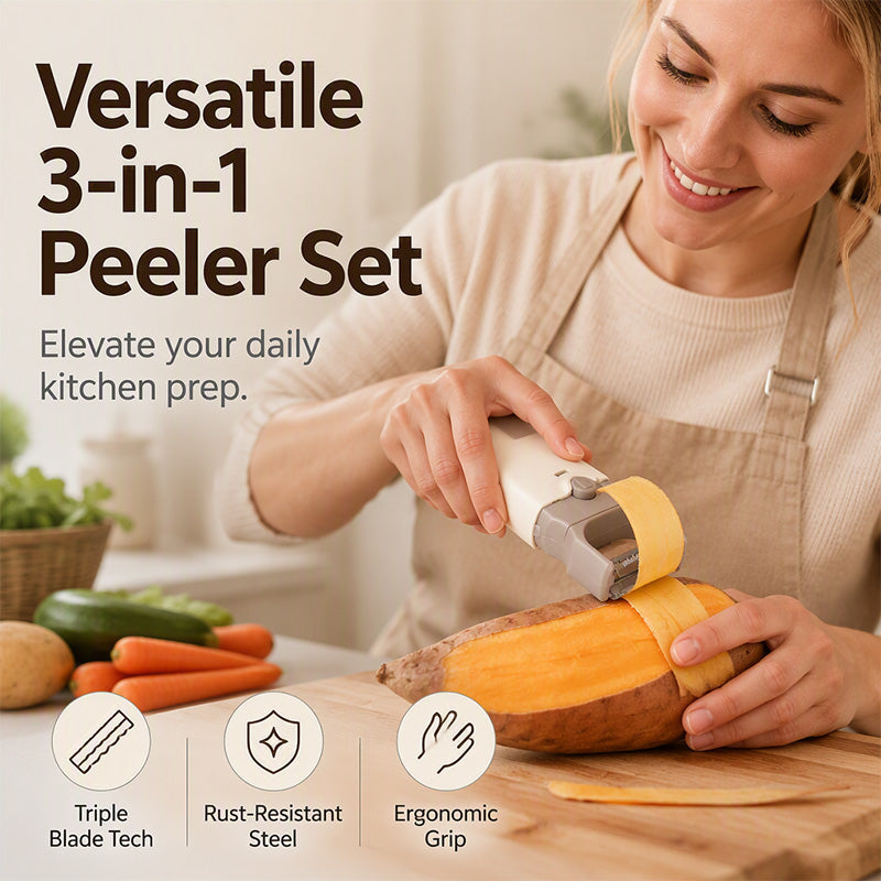 Vegetable Peeler and Crinkle Cutter Set 3 in 1 Cream White 2