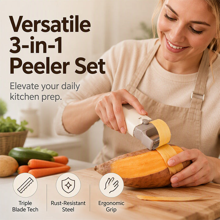 Vegetable Peeler and Crinkle Cutter Set 3 in 1 Cream White 2