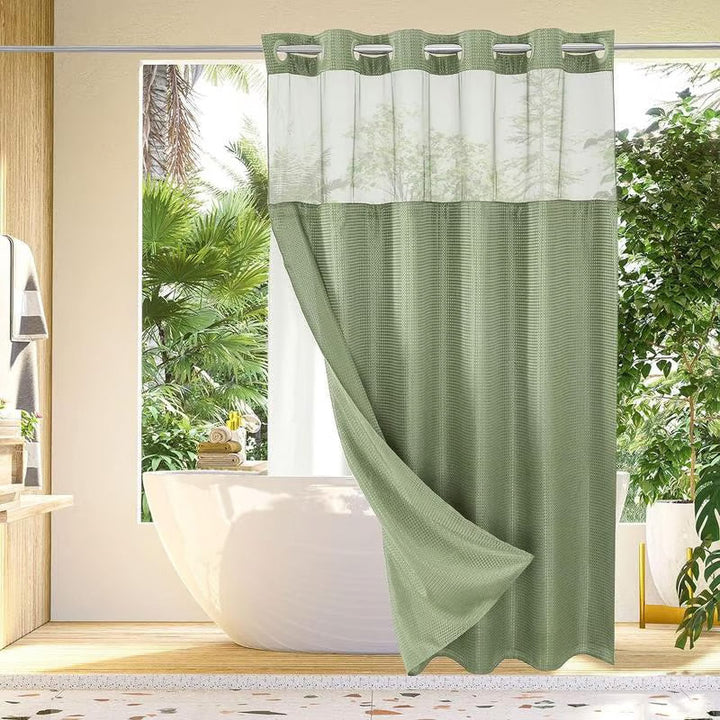Waffle Shower Curtain with Snap In Liner 72 x 74.8 Inch 1